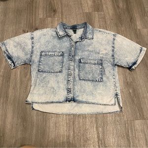 Wild Fable acid wash oversized crop top short sleeve with pocket